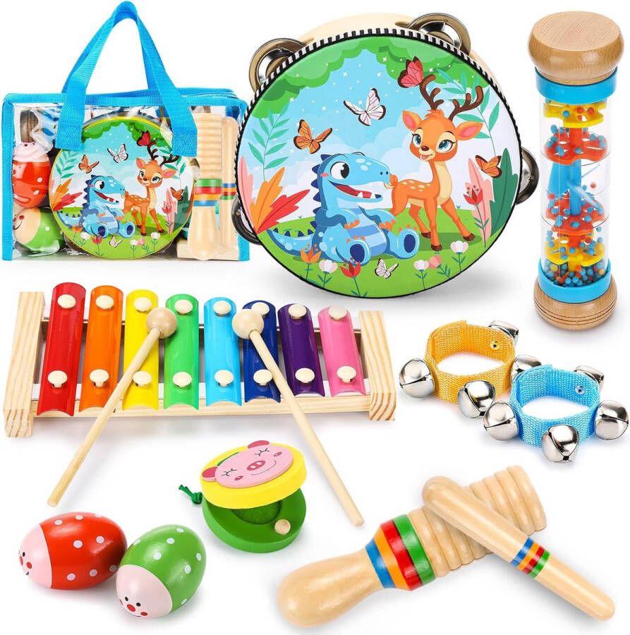 Kinder Instrument Set Kindermuziekset Muziekinstrumenten voor Kinderen Speelgoed voor Kleine Kinderen Jongens en Meisjes Houten Speelgoed Percussieset Drumstel Ritme