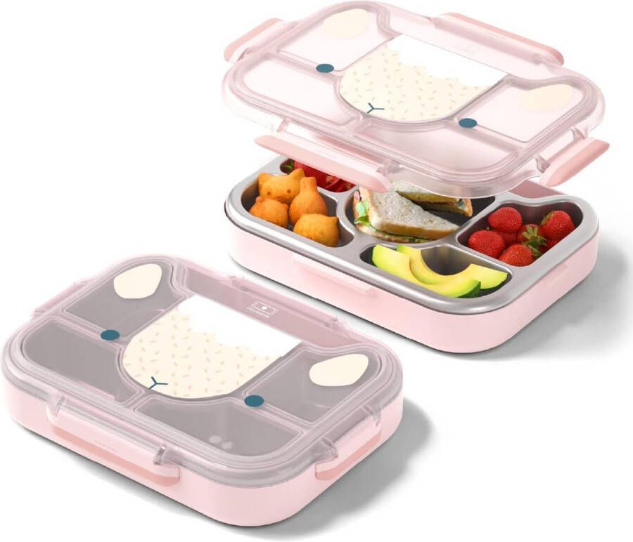 Kinder Lunch Box MB Wonder Sheep Bento Box met 3 compartimenten Verwijderbaar roestvrij stalen lunchplateau Ideaal op school park BPA-vrij Food Grade Safe Roze