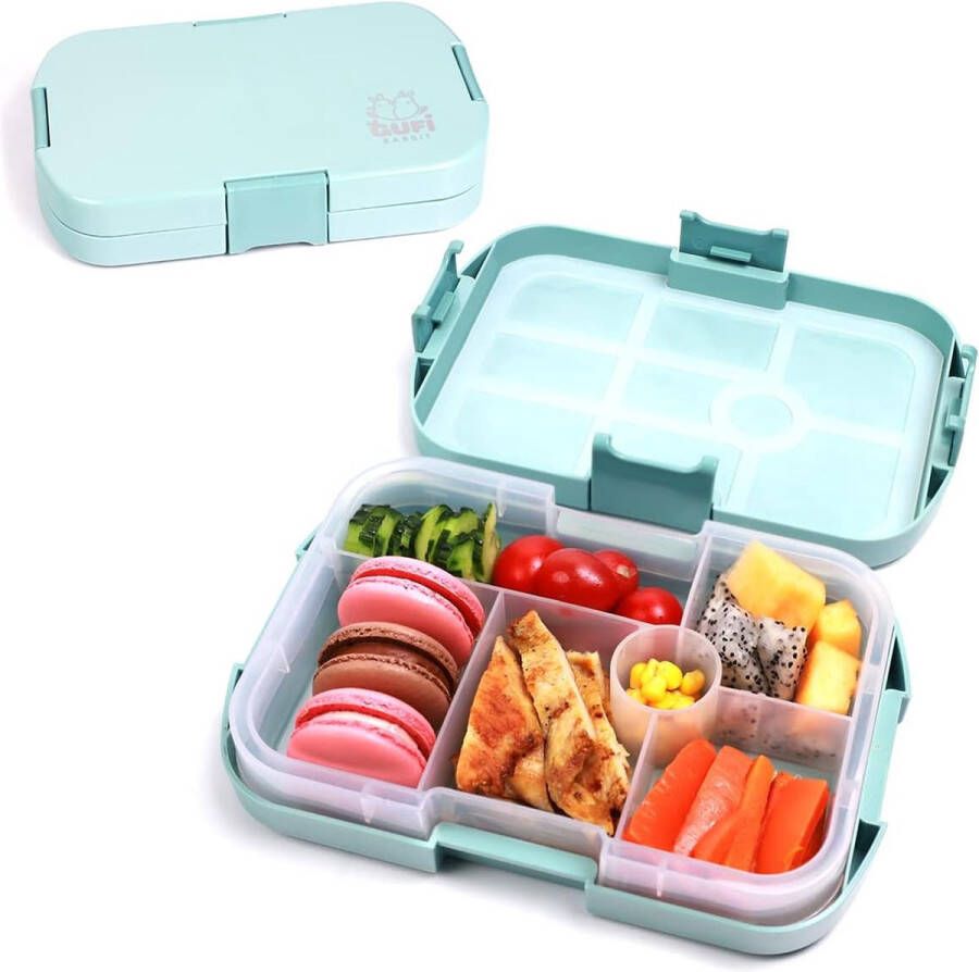 Kinder-lunchtrommel met compartimenten bentobox met 6 compartimenten en 1 siliconen afdichting houdt voedsel vers magnetron- en vaatwasserbestendig voor school en picknick (roze)