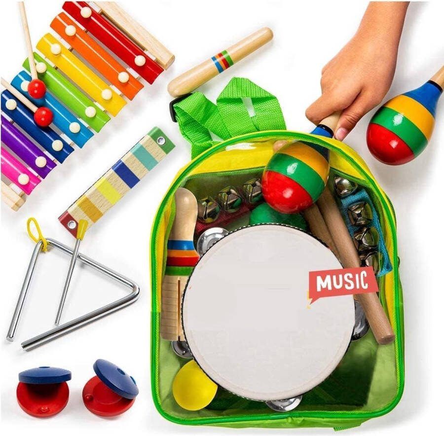 Kinder Muziekset 19 Stuks Muziekinstrumenten Muziek Instrumenten Muziekinstrumenten voor peuters kleuters kinderen en baby's Bevordert de Vroege Ontwikkeling Houten Slaginstrumenten