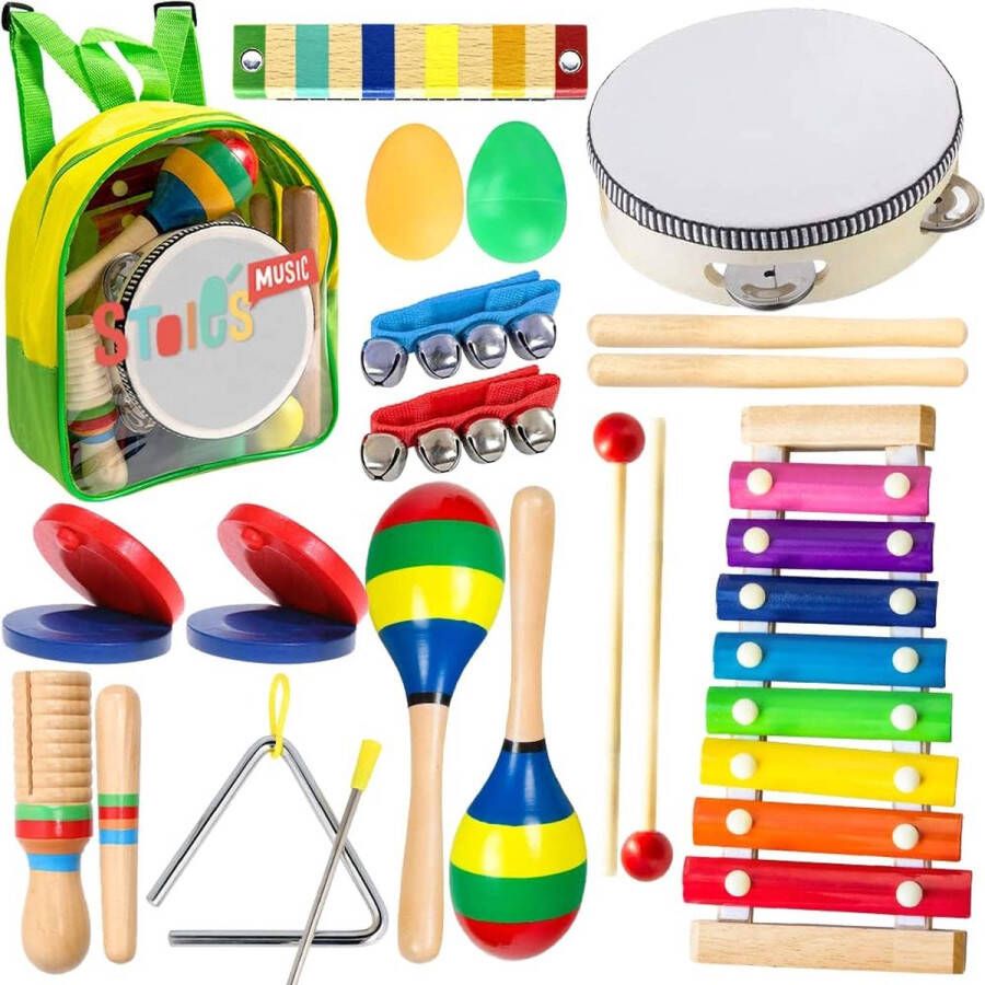 Kinder Muziekset 19 Stuks Muziekinstrumenten Muziek Instrumenten Muziekinstrumenten voor peuters kleuters kinderen en baby's Bevordert de Vroege Ontwikkeling Houten Slaginstrumenten