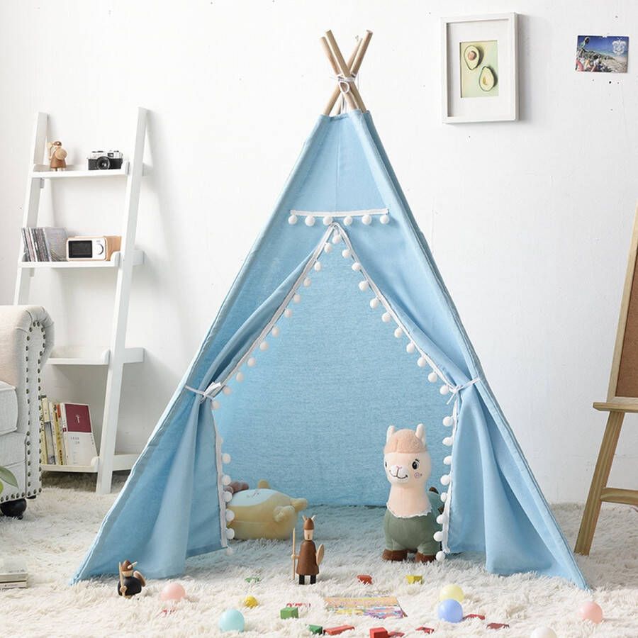 Kinder Tipi Tent- Kindertent- Speeltent Wigwam Blauw Katoen -Kinderen H.160 x B.120 x L.120