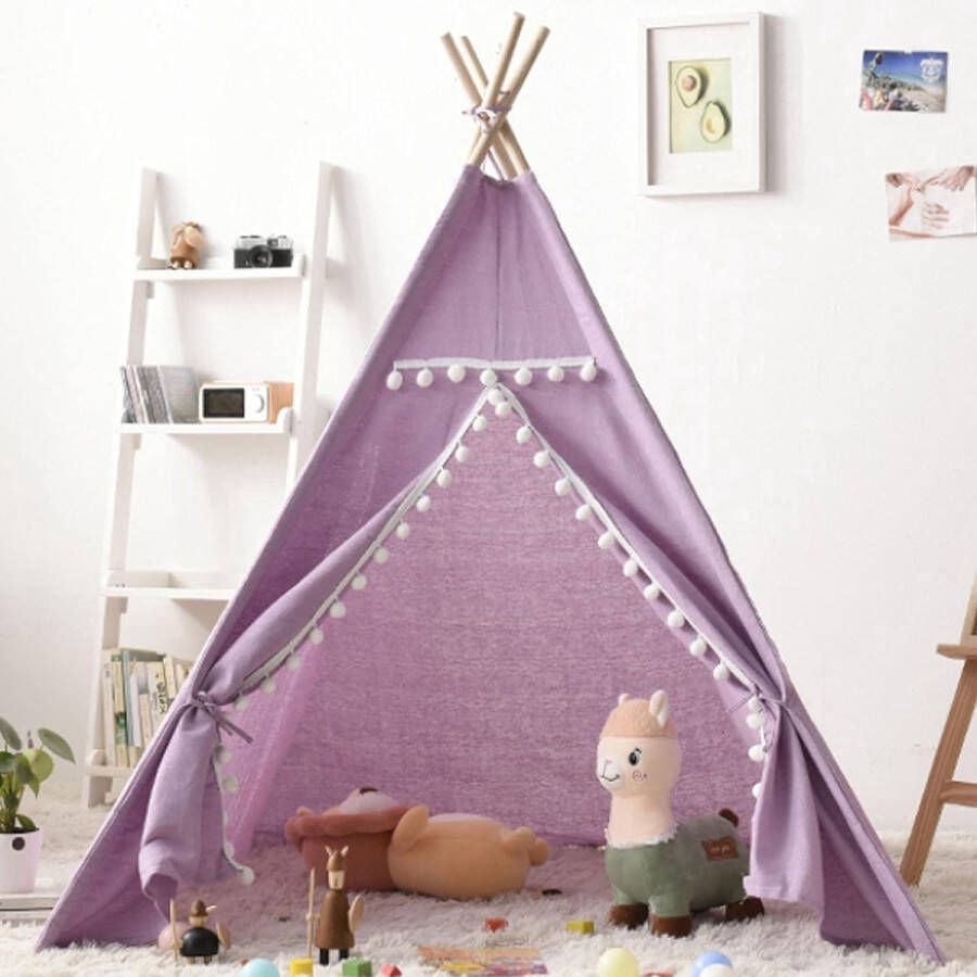 Kinder Tipi Tent Speeltenten Tent Kindertent- Kinder tentje Kind Tent Speeltent Kindertenten binnen Kindertentje binnen Kind tent binnen Paars Katoen -Kinderen H.135 x B.110 x L.110