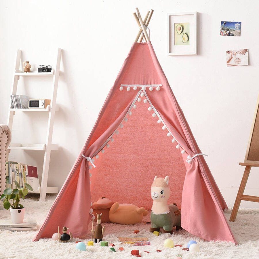 Kinder Tipi Tent Speeltenten Tent Kindertent- Kinder tentje Kind Tent Speeltent Kindertenten binnen Kindertentje binnen Kind tent binnen Wigwam Roze Katoen -Kinderen H.135 x B.110 x L.110