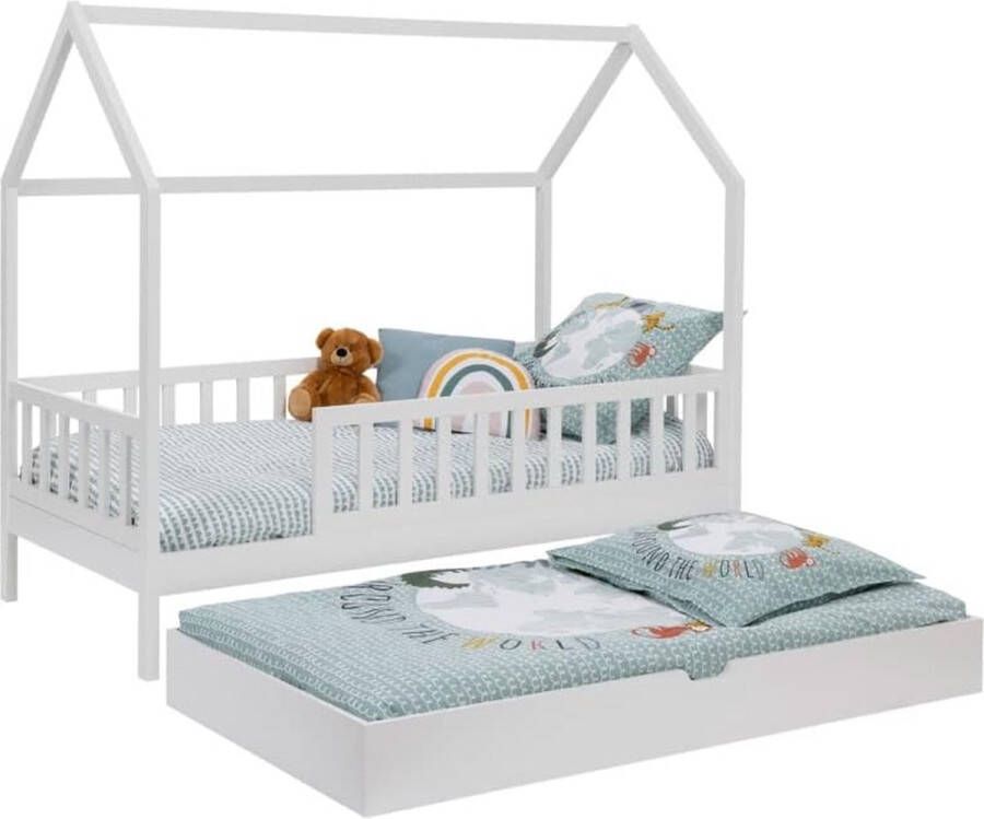 Kinderbed 80 x 160 cm zwart wit met 1 uittrekbare lade en opbergruimte