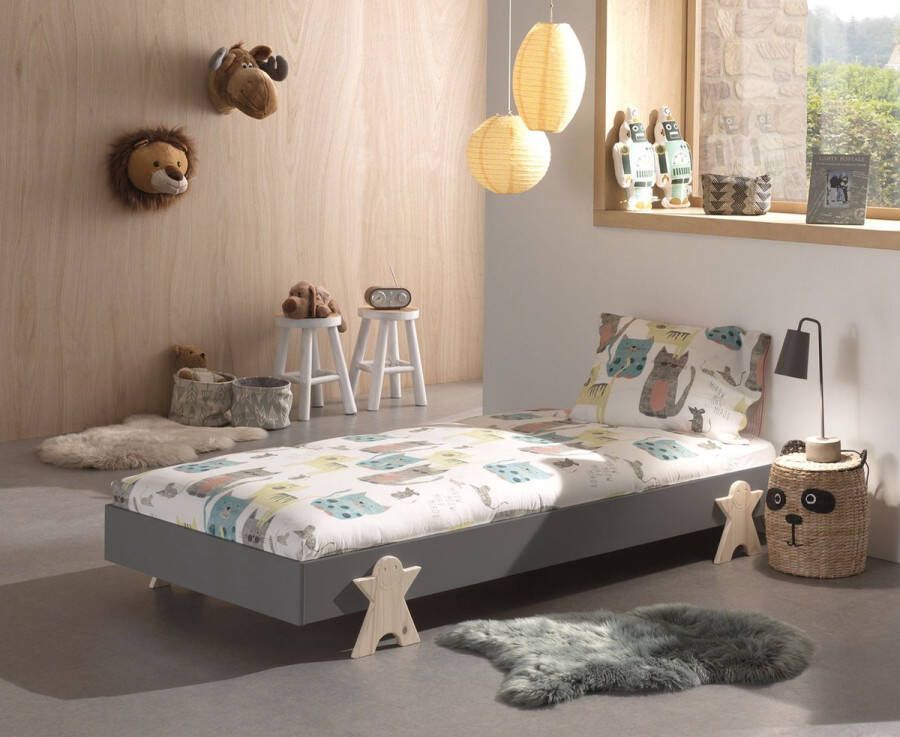Kinderbed Nynke Grijs MDF Grenenhout Hoogte 27.5 cm