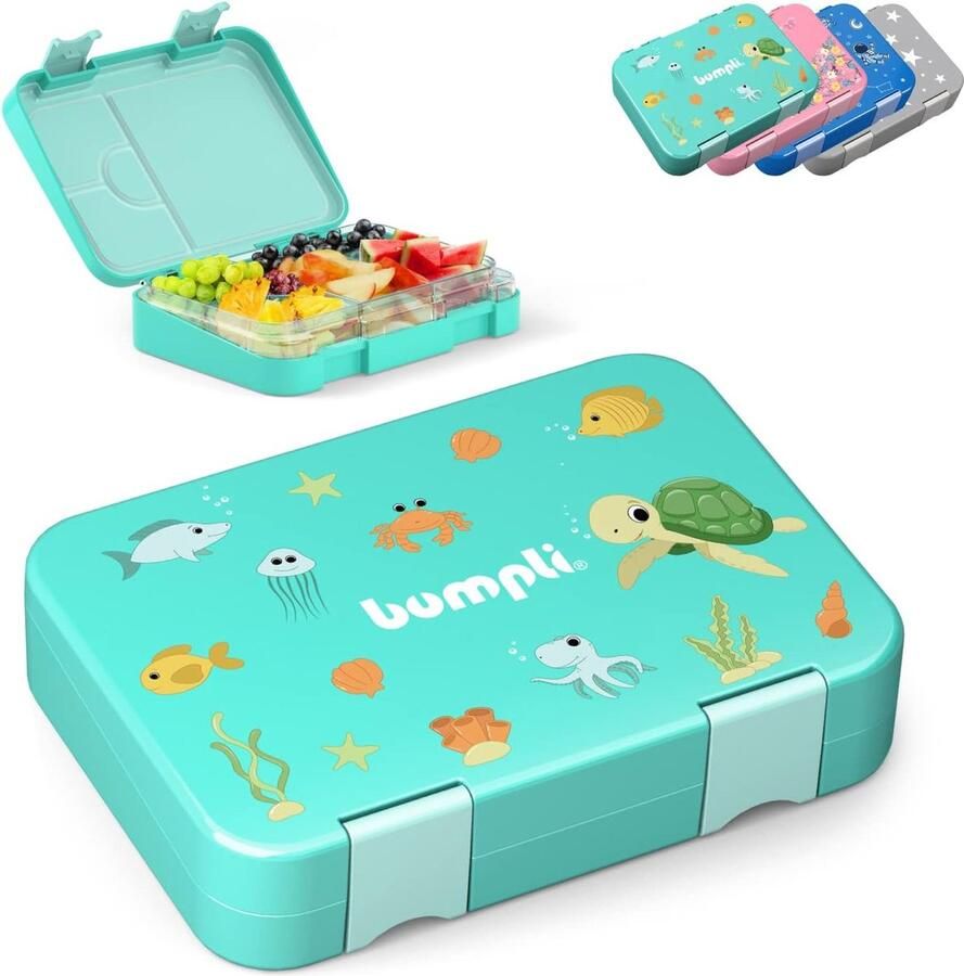 Kinderbroodtrommel met vakken kindvriendelijke vergrendeling met kliksluiting lunchbox bentobox voor kleuterschool school uitstapjes Mint Lumi