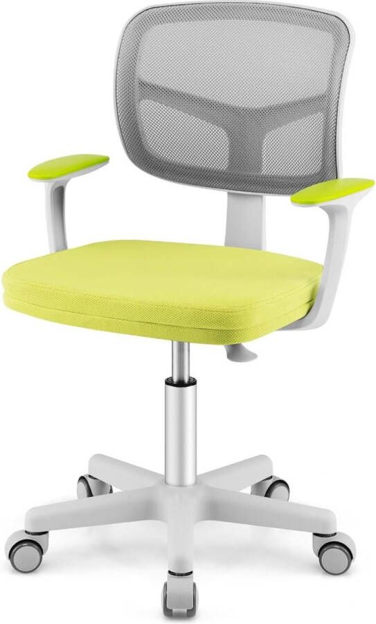 Kinderbureaustoel in hoogte verstelbare kinderdraaistoel met netrug afneembaar zitkussen en afsluitbare wielen ergonomische jeugddraaistoel voor 3-10 jaar (groen)