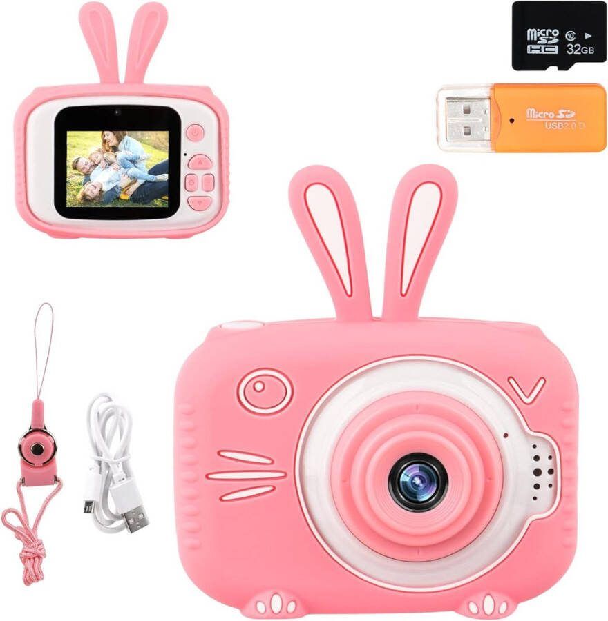 Kindercamera 1080p HD 20MP 2 0 inch Scherm Ingebouwde 32GB SD-kaart Roze