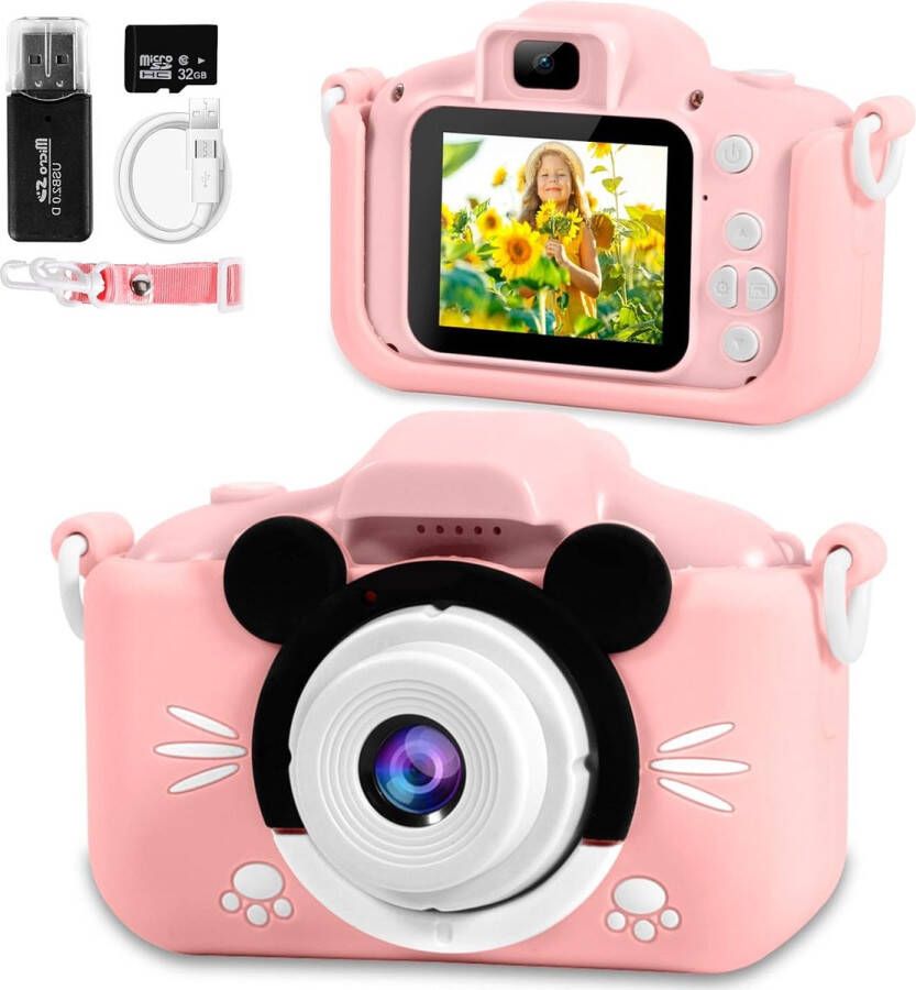 Kindercamera Camera voor Kinderen 1080p 2 0 inch Scherm Fototoestel met 32 GB SD-kaart Digitale Camera voor Selfies Fotocamera voor Jongens en Meisjes van 3-12 Jaar Speelgoed