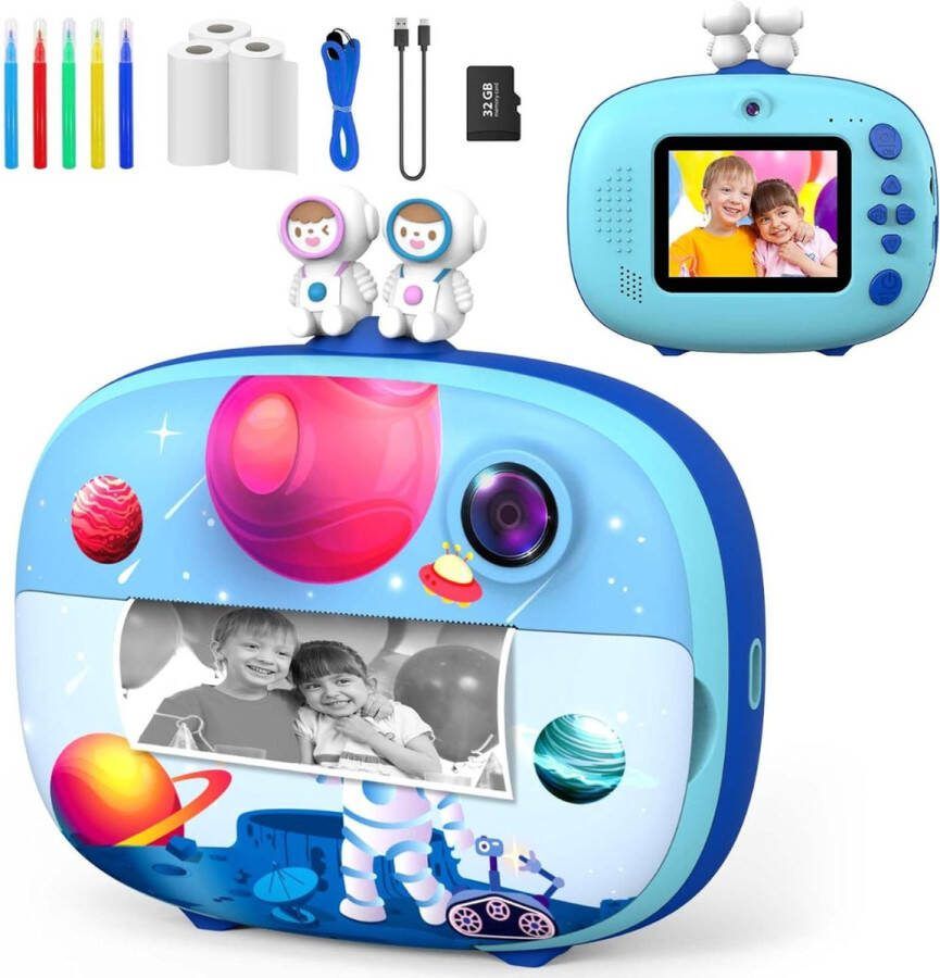 PEAM Kindercamera Instant Digitale Camera met 1080p 2 4 inch Scherm 10x Digitale Zoom 32GB Kaart 3 Rollen Printpapier 5 Gekleurde Pennen Het Perfecte Kerstcadeau voor Kinderen van 3-14 Jaar!