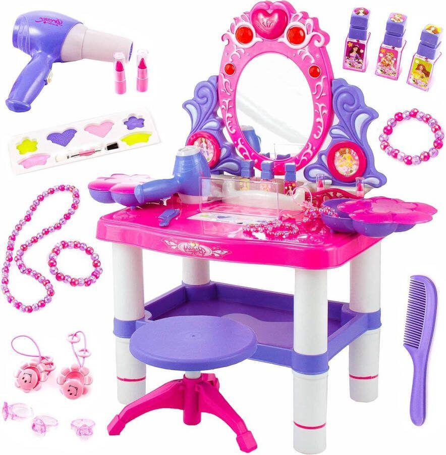 Kinderen Kaptafel Roze Make-uptafel Speelgoed Meisjes Licht en Geluid KP2798