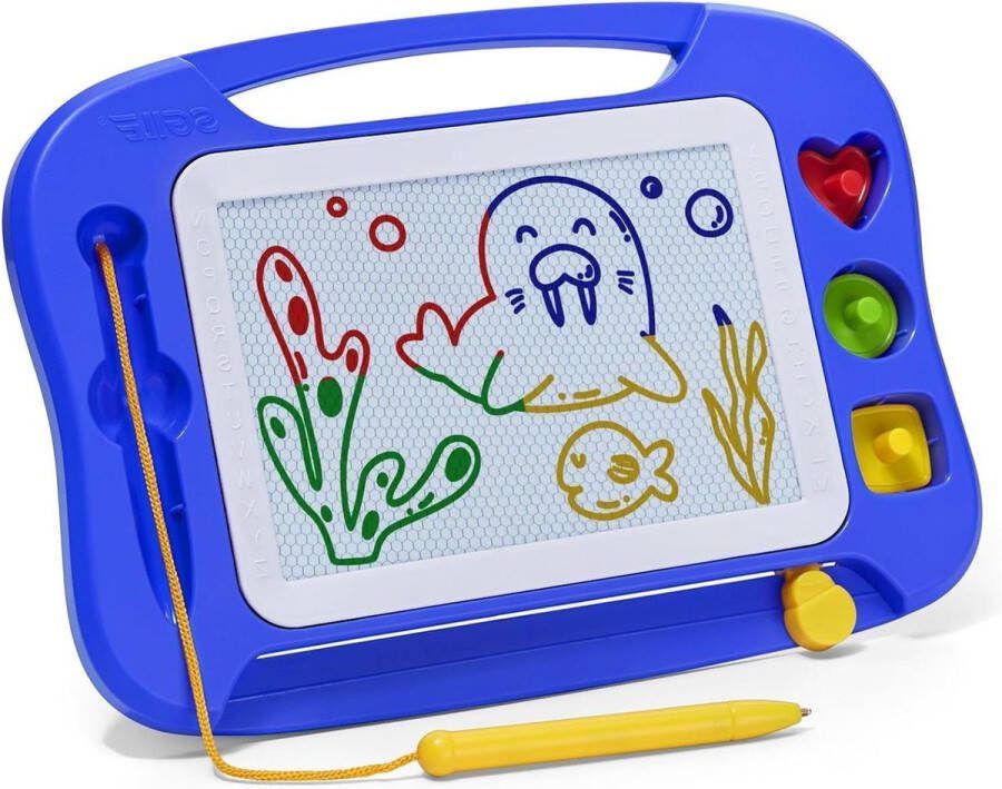 Kinderen Magnetisch Tekenbord Kleurrijk Uitwisbaar Schetsblok met Magneetpen en Stempels Peuters Blauw Tekenbord