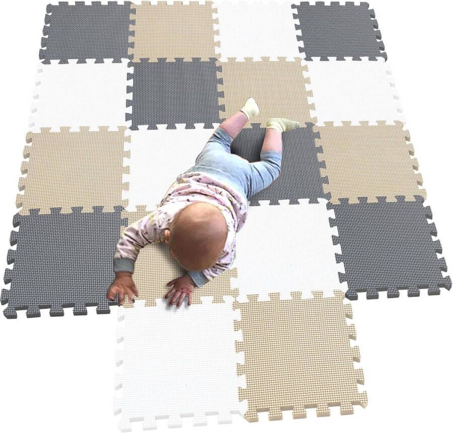 Kinderen Puzzel Speelmat Speelkleed Babymatten voor vloer 18 stuks Wit-Beige-Grijs Puzzel Mat