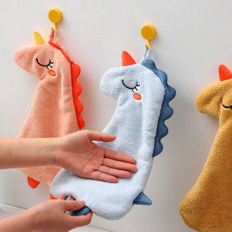 Kinderhanddoek 3 stuks zacht koraalvlies kleine handdoeken schattige dinosaurussen kinderhanddoek hangend sneldrogend absorberend washandjes voor keuken en badkamer (blauw)