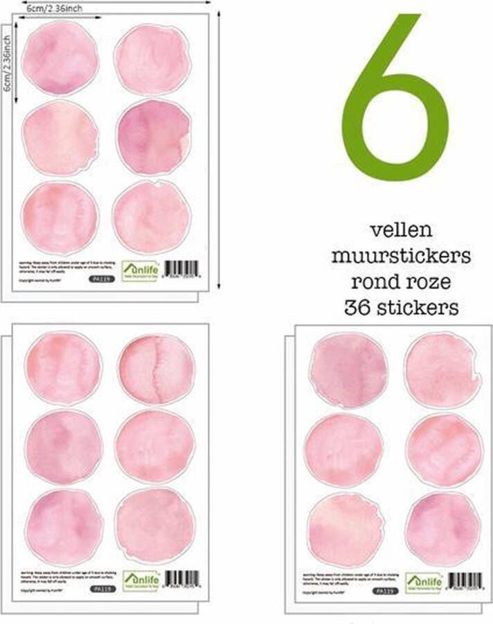 Kinderkamer Set van 36 Muurstickers Rond Roze Waterdicht Decoratie