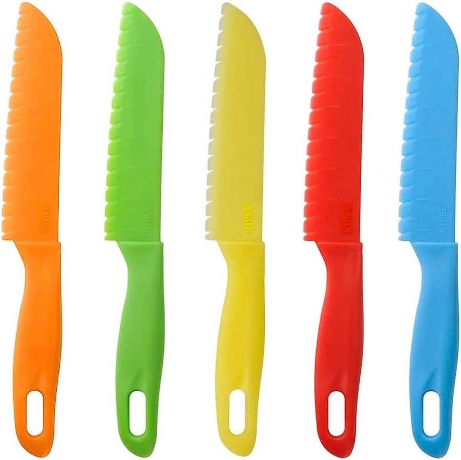 Kinderkeuken koksmessen Set van 5 stuks Kleurrijk en bont Geschikt voor kinderen van 2-6 jaar Kindermessen