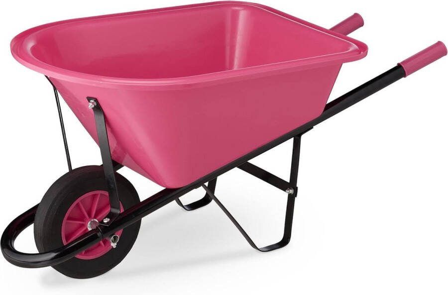 Kinderkruiwagen metaal met kunststof bak tot 10 kg tuinkruiwagen kind kruiwagen speelgoed felroze zwart Duurzaam en leuk speelgoed Kruiwagen