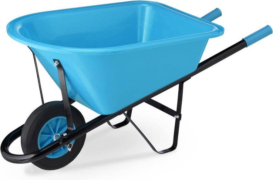 Kinderkruiwagen metaal met kunststof bak tot 10 kg voor kinderen Tuinkruiwagen buitenspeelgoed blauw zwart Kruiwagen