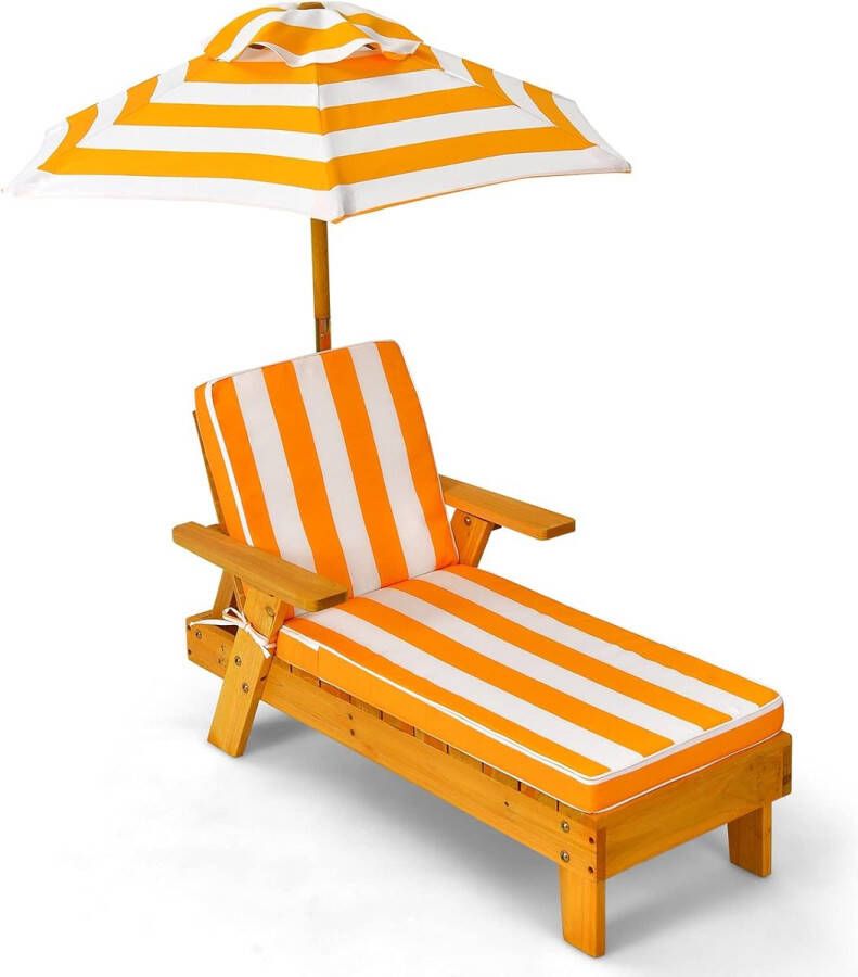 Kinderligstoel met parasol houten ligstoel belastbaar tot 50 kg strandstoel houten ligstoel kinderstoel met kussen 92 x 49 x 106 cm
