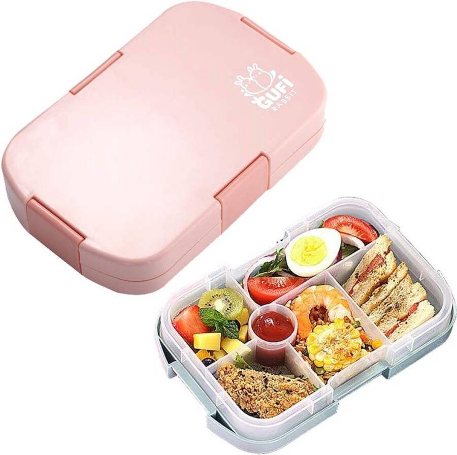 Kinderlunchbox Bento Boxen Voedselopslagcontainers met 6 compartimenten voor kinderen Volwassenen Werkschool Magnetron Vaatwasmachinebestendig (roze)