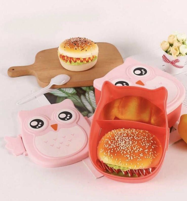 Kinderlunchbox Bentobox Draagbare Lunchbox Met Deksel Magnetron Verwarmde Lunchbox Broodtrommel Picknick Reizen Buitenshuis Cartoon Uil Plastic Lunch