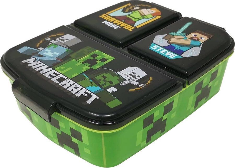 Kinderlunchbox lunchbox sandwichbox lunchbox voor kinderen met vakken broodtrommel met onderverdeling voor kleuterschool kinderbroodtrommel van kunststof BPA-vrij Minecraft