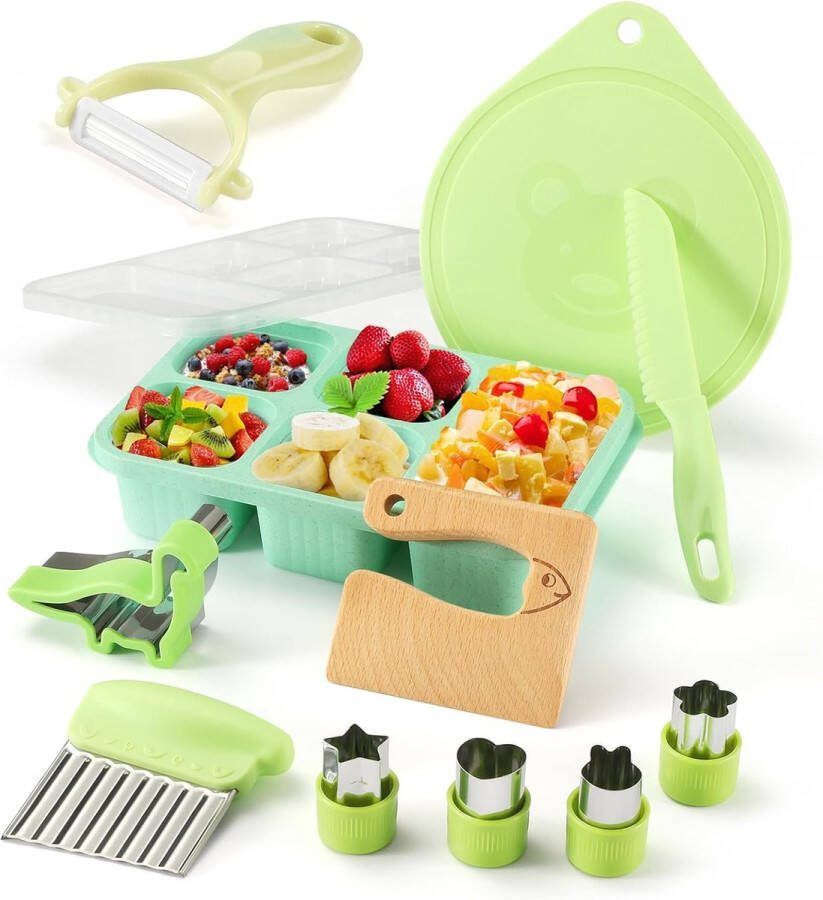 Kindermessen 11-delige kinderkeukenmessenset voor het snijden en koken van groenten of fruit voor peuters inclusief dunschiller veiligheidsmes vanaf 2 jaar cadeausets voor kinderen (vis)