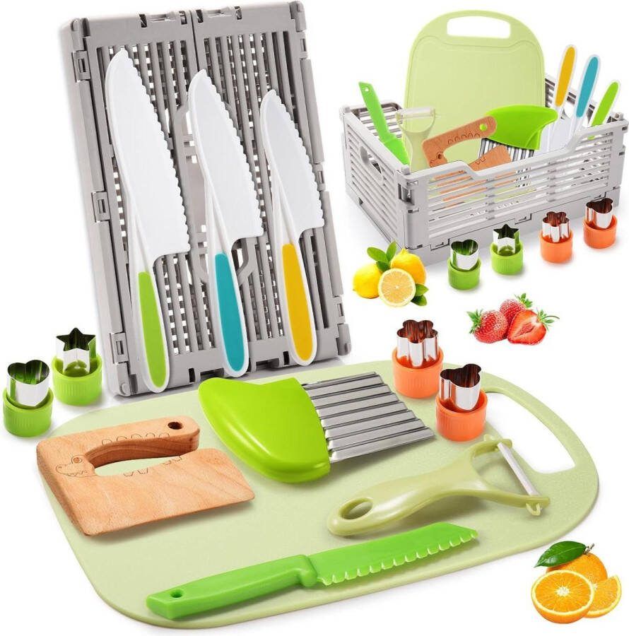 Kindermessenset 13-delig kindermessen voor kinderkeuken Montessori-speelgoed opvouwbare opbergdoos golfsnijder vanaf 1-2-3-4-5-6 jaar