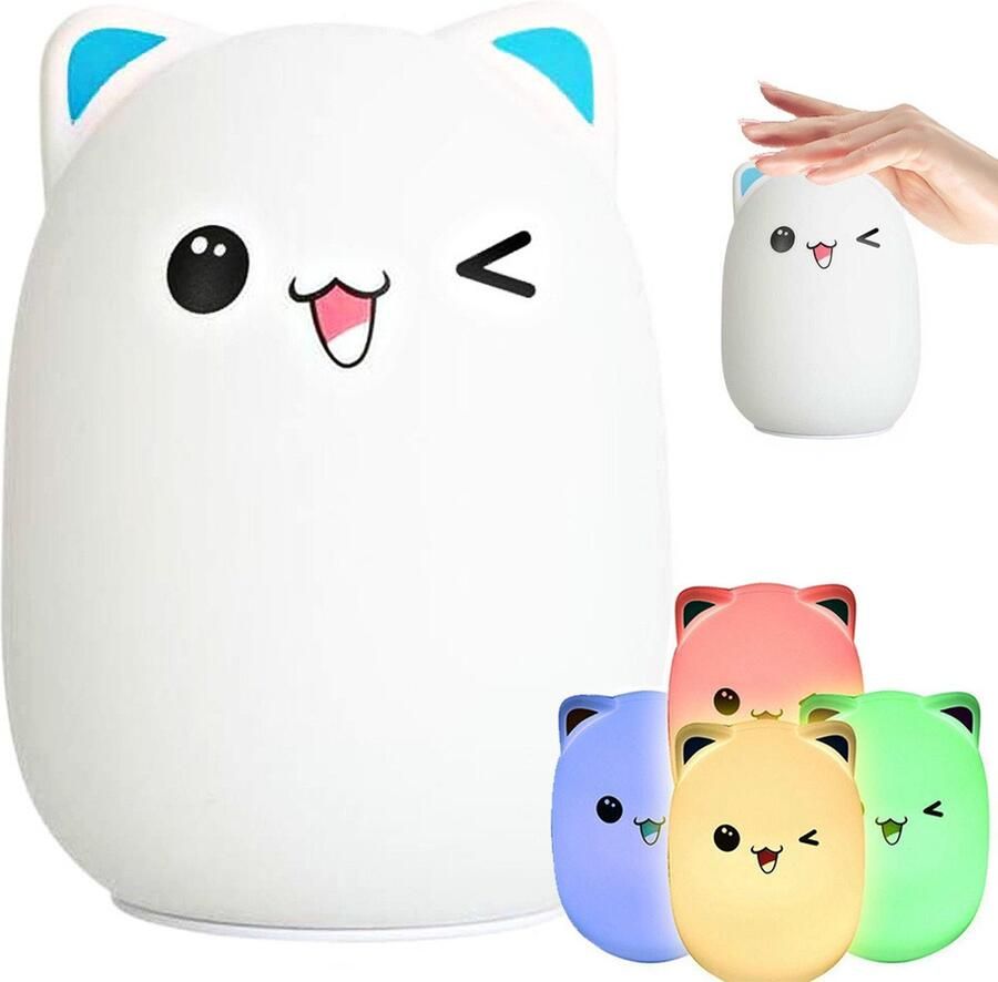 Kindernachtlampje led kitten Zacht knuffelbaar materiaal Nachtlamp kinderkamer