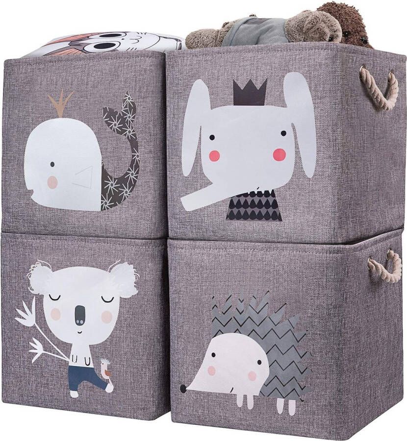 Kinderopbergbox set van 4 28x28x28 cm opvouwbare opbergmand kinderen voor plank. Ideaal voor Kallax inzet speelgoedkist speelgoed boeken kinderkamer. Grijze olifant