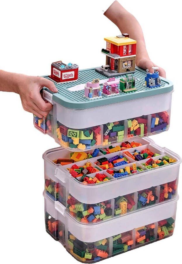 Kinderopbergdoos met deksel Opbergdoos voor bouwstenen Kist voor speelgoed Kinderkamer opbergbox 3 niveaus stapelboxen Transparante organizer box Kunstoffen opbergdoos met deksel luchtdichte opbergbox