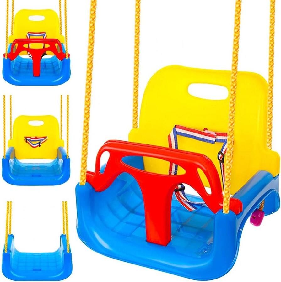 Kinderschommel 3-in-1 met rugleuning en veiligheidsgordel voor binnen en buiten