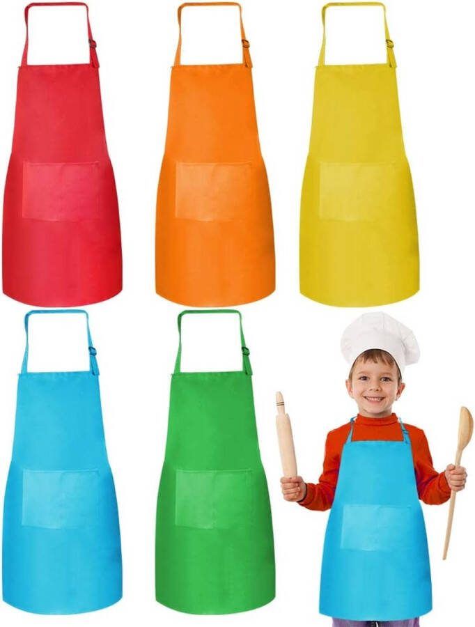Kinderschort verstelbaar 5 stuks kinderschort kinderen kookschort voor koken jongens kinderschort meisjes kinderschort met tas voor jongens en meisjes keuken koken bakken schilderen (7-13 jaar)