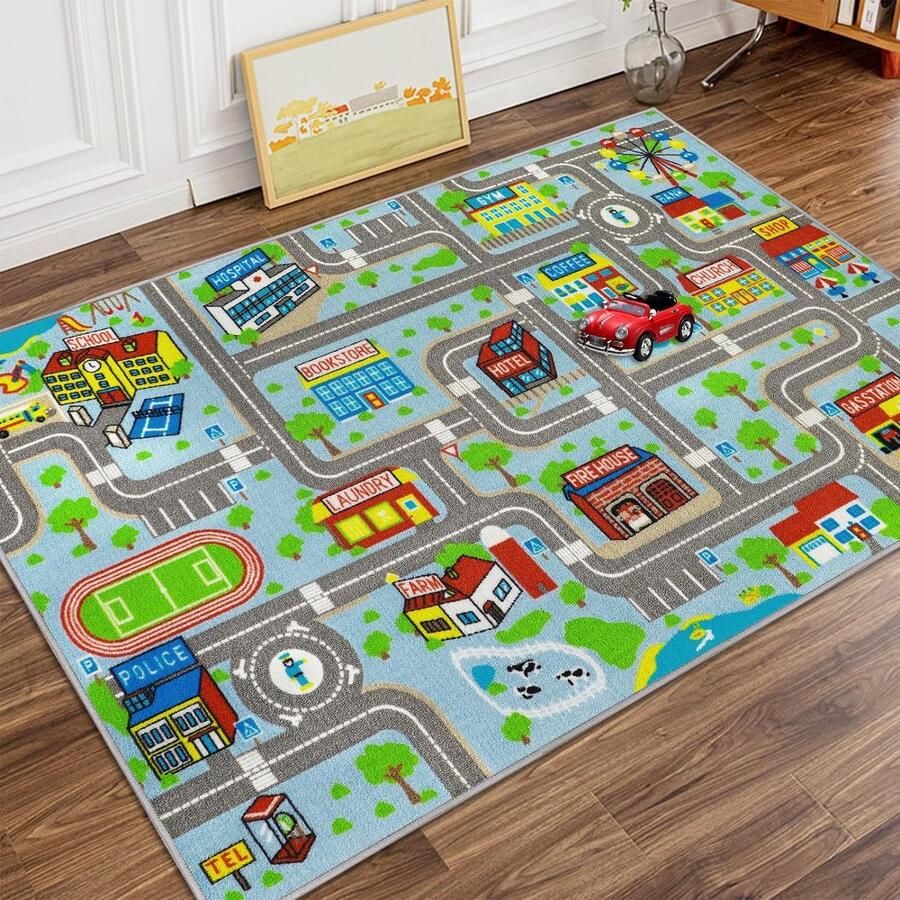 Kinderspeelkleed 100 x 160 cm autotapijt speelkleed voor kinderen speelgoed auto's antislip stad jongen leerzame straat kinderkamertapijt kamer speelkamer slaapkamer