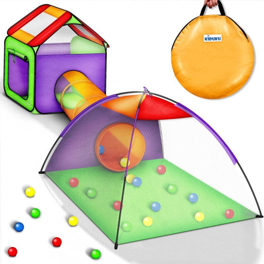Kinderspeeltent ballenbak pop-up speeltent iglo speelhuis + kruiptunnel + 200 ballen + opbergtas voor binnen en buiten