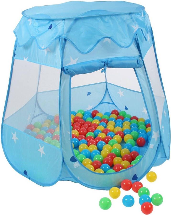 Merkloos Kinderspeeltent met 100 ballen voor binnen en buiten inclusief draagtas Blauw
