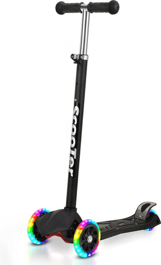 Kinderstep City Scooter Step met lichtgevende wielen voor Jongens en Meisjes Vanaf 3-12 Jaar In 4 hoogtes verstelbaar Aluminium Zwart