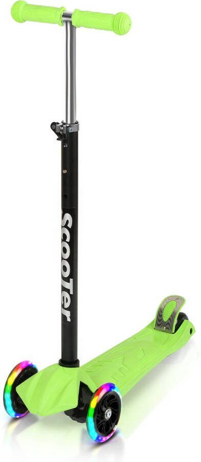 Kinderstep City Scooter Step met lichtgevende wielen voor Jongens en Meisjes Vanaf 3-12 Jaar In 4 hoogtes verstelbaar Aluminium Groen