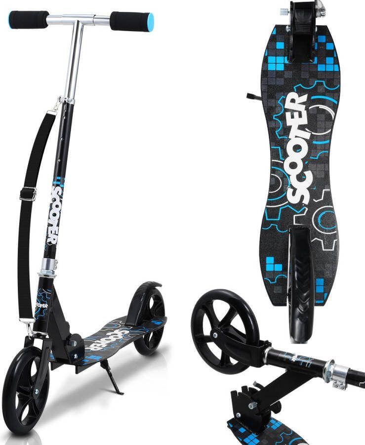 Kinderstep City Scooter Stuntstep Inklapbaar In Hoogte Verstelbare Step Geschikt voor Kinderen Tieners en Volwassenen In 3 hoogtes verstelbaar Draagkracht tot 100 kg Zwart Blauw