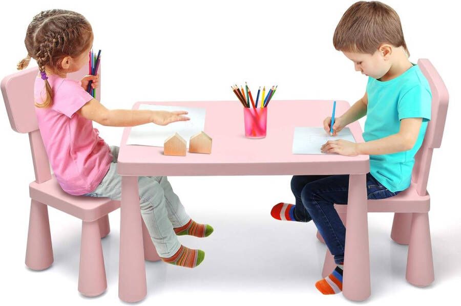 Kindertafel en 2 Stoelen Set Kinderspeeltafel met 2-delige stoelen voor eten tekenen schrijven en knutselen Kindermeubel set voor klaslokaal en speelkamer (Roze)