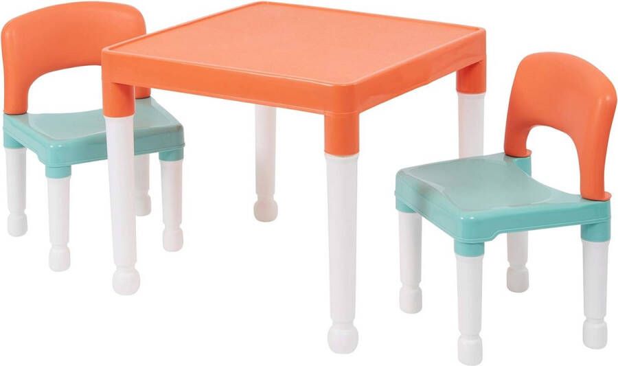 Kindertafel met 2 Stoelen Groen Oranje Wit Tafel Hoogte 43cm Zithoogte stoel 26cm