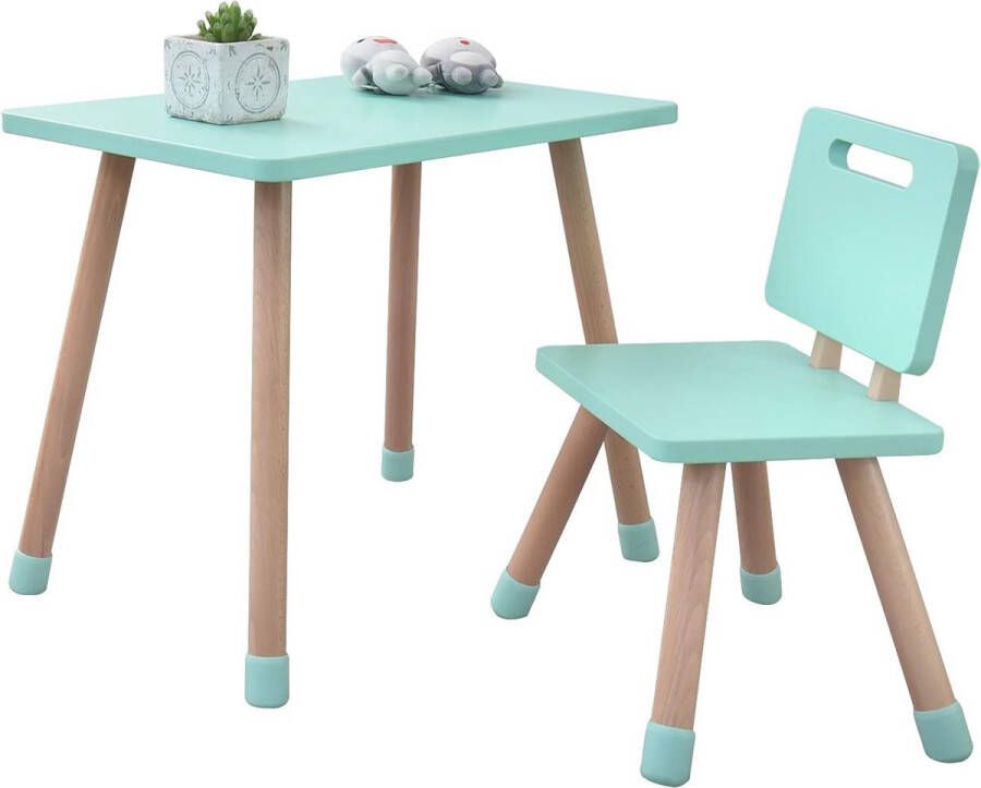 Kindertafel met 2 stoelen: robuuste kinderstoelenset van grenenhout om te spelen en te leren perfect kinderkamermeubel in Scandinavische stijl (mintgroen 1 stoel)