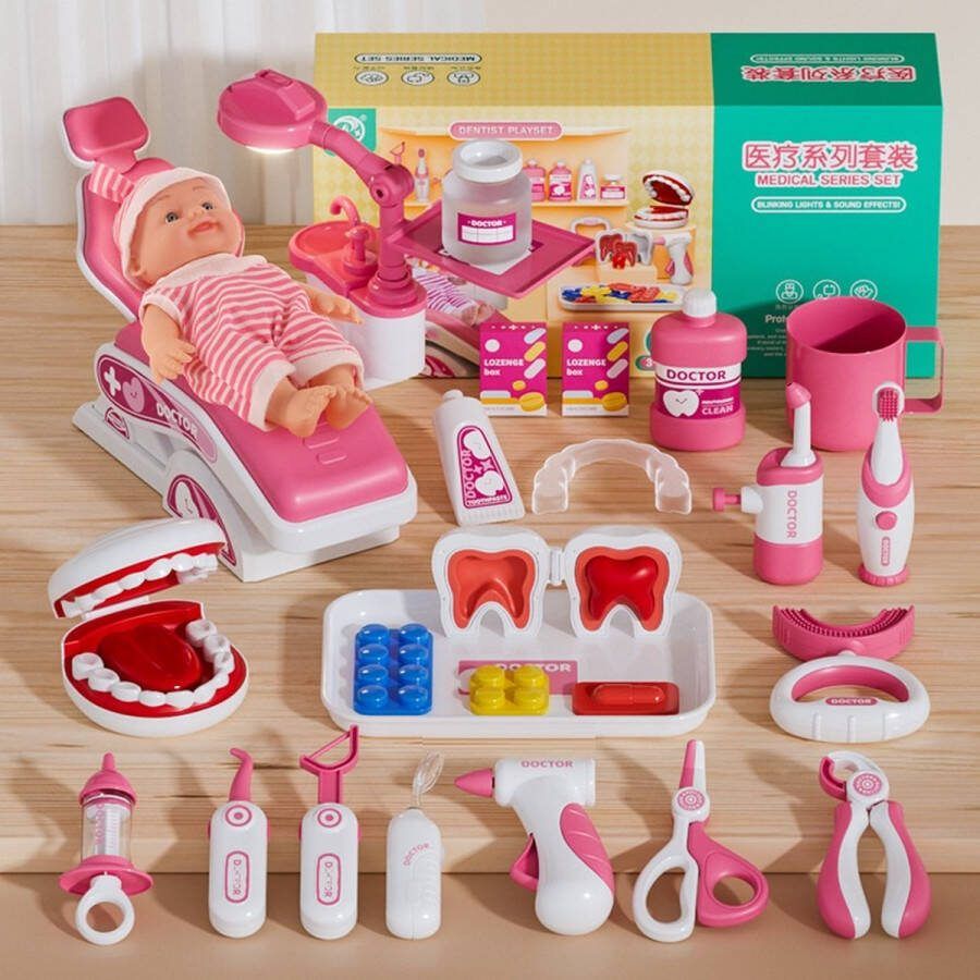 Kindertandarts Medisch speelgoed Arts Tandarts Verpleegsterspeelgoed Educatief speelgoed voor kinderen Kerstcadeaus voor kinderen Roze