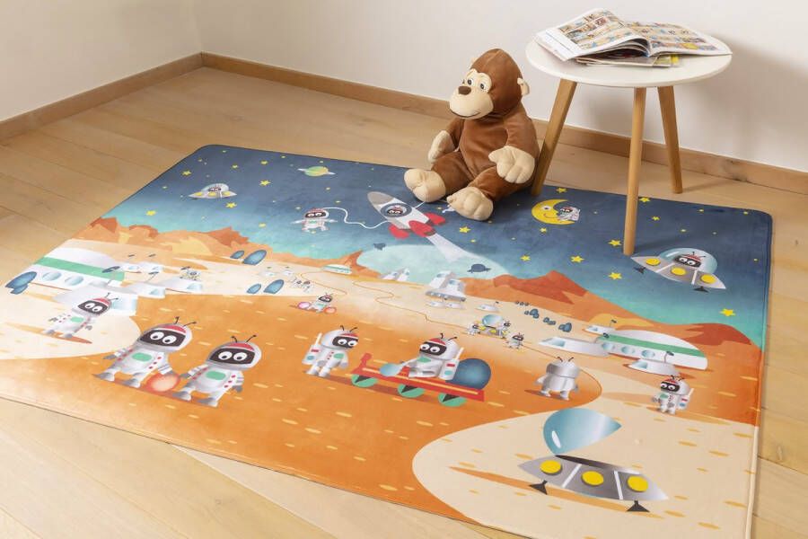 Kindertapijten.be Planeet Ufo Speeltapijt 110x170cm Ultrazacht Anti-slip Wasbaar Speelkleed Speelmat Vloerkleed Kinderen Kinderkamer Tapijt Speelmat Baby Speelhoek Speelgoedtapijt Speelmatten Groot Speelkleed Baby Peuter