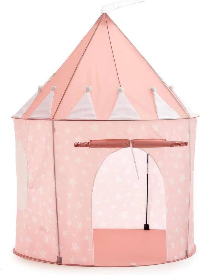 Kindertent voor binnen- en buitenavonturenspellen met roze sterrenpatroon Pop-up speeltent kasteel en prinsessentent