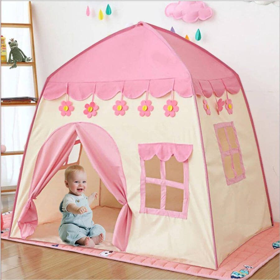 Kindertent voor binnen speeltent voor kinderen speeltent voor meisjes speelhuis voor kinderen binnen 130 x 100 x 130 cm grote speeltent voor kinderen (roze)
