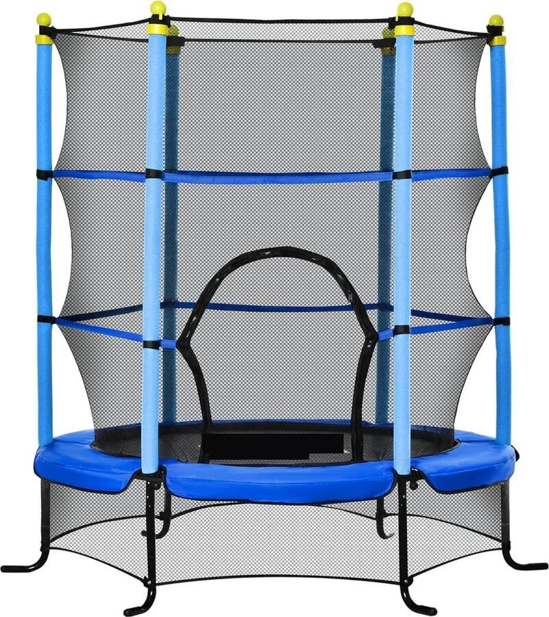 Kindertrampoline Ø 1 63 × 1 63 H m veiligheidsnet deur met ritssluiting veerafdekking 6 gevoerde palen inbegrepen blauw