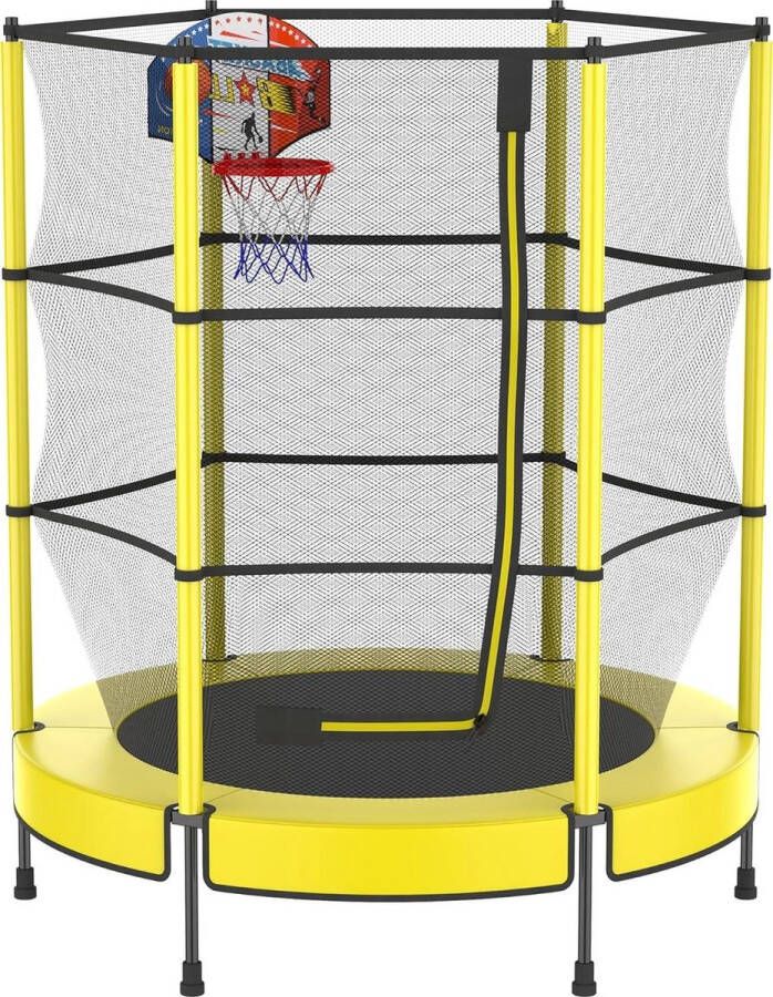 Kindertrampoline 145 cm indoor-outdoor springbed met basketbalmand en veiligheidsnet jongens en meisjes verjaardagsspeelgoed kinderkerstcadeau mini trampoline