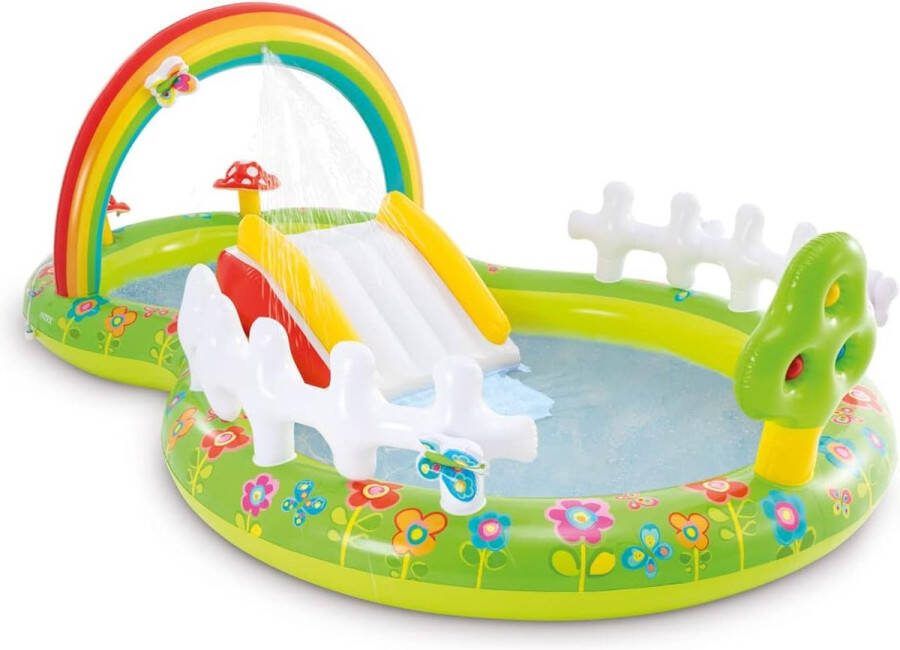 Kinderzwembad met glijbaan 290cm x 180cm x 104cm met Sproeier Opblaasbaar Zwembad Waterpret voor Kinderen